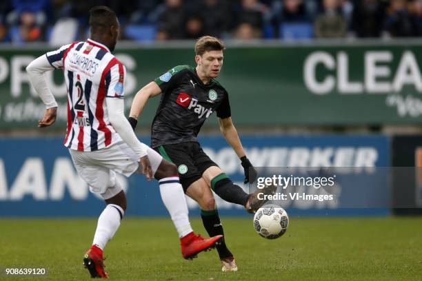 , Fernando Lewis of Willem II, Django Warmerdam of FC Groningen during the Dutch Eredivisie match between Willem II Tilburg and FC Groningen at...