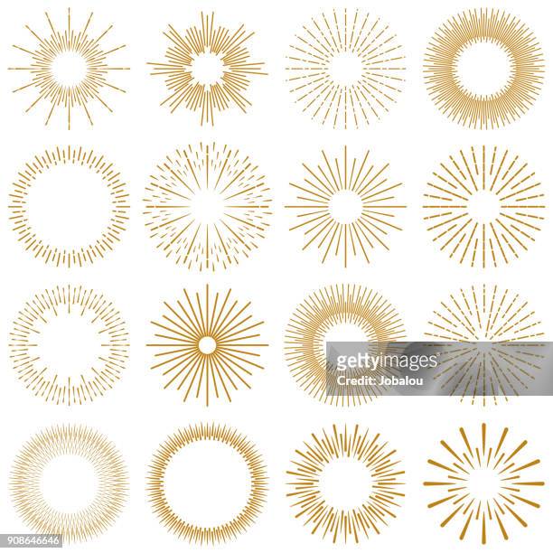 golden burst rays collection - sun stock illustrations