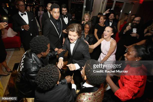 Actors Marcus Scribner, Gaten Matarazzo, Marsai Martin and Millie Bobby Brown attend Netflix Hosts The SAG After Party At The Sunset Tower Hotel on...