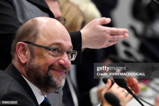 The leader of the German Social Democrats party Martin Schulz attends a sitting of the party's parliamentary group at the Bundestag in Berlin on...