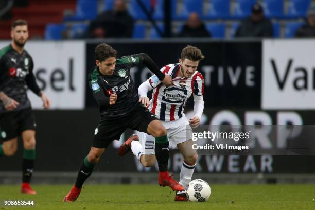 , Ludovit Reis of FC Groningen, Daniel Crowley of Willem II during the Dutch Eredivisie match between Willem II Tilburg and FC Groningen at Koning...