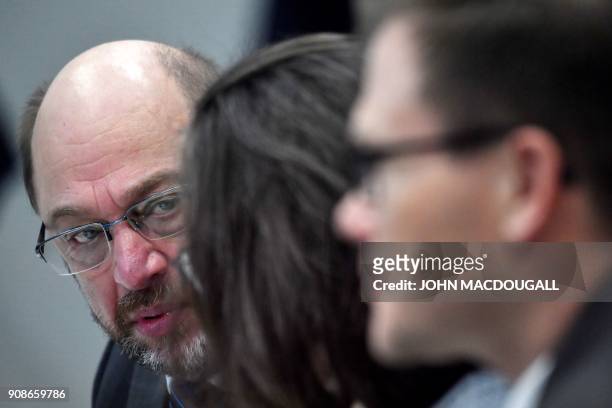 The leader of the German Social Democrats party Martin Schulz attends a sitting of the party's parliamentary group at the Bundestag in Berlin on...