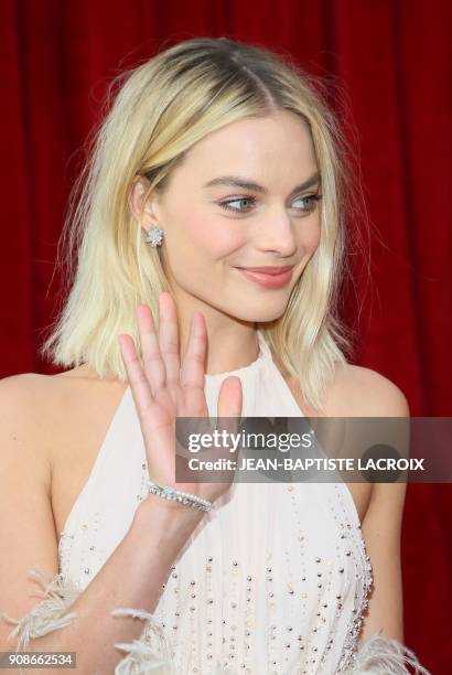 Margot Robbie arrives for the 24th Annual Screen Actors Guild Awards at the Shrine Exposition Center on January 21 in Los Angeles, California. / AFP...