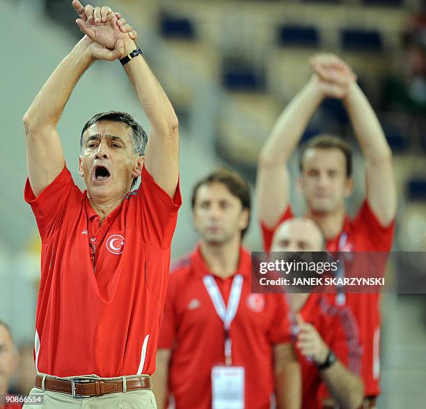 Turkey coach Bagdan Tanjevic reacts during the match against Slovenia during a 2009 European championship qualifying round, group F, basketball game...