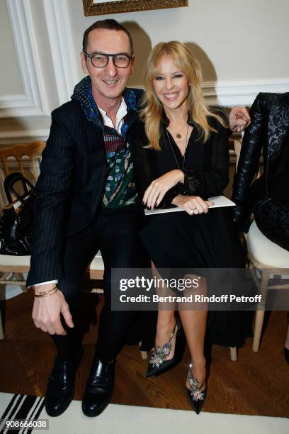 Bruno Frisoni and signer Kylie Minogue attend the Schiaparelli Haute Couture Spring Summer 2018 show as part of Paris Fashion Week on January 22,...