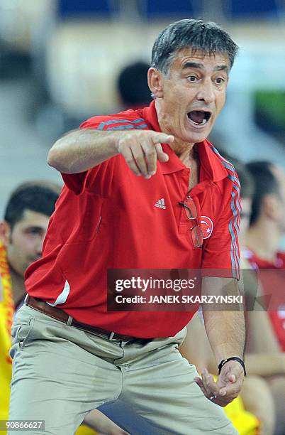 Turkey coach Bagdan Tanjevic reacts during the match against Slovenia during a 2009 European championship qualifying round, group F, basketball game...