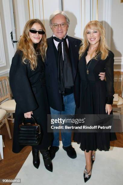 Miroslava Duma, Diego Della Valle and Kylie Minogue attend the Schiaparelli Haute Couture Spring Summer 2018 show as part of Paris Fashion Week on...