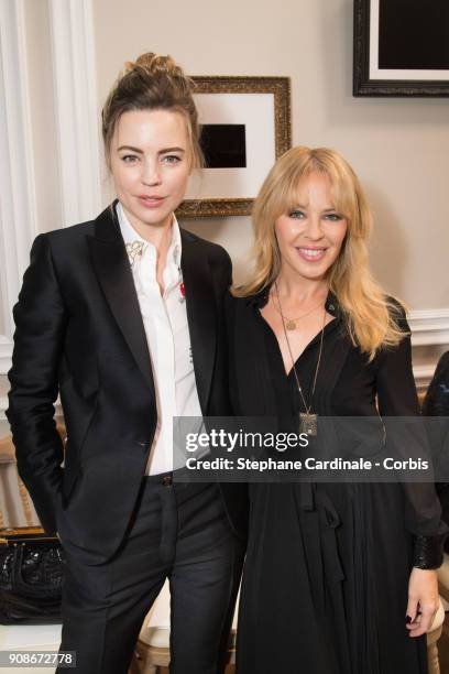 Melissa George and Kylie Minogue attend the Schiaparelli Haute Couture Spring Summer 2018 show as part of Paris Fashion Week January 22, 2018 in...
