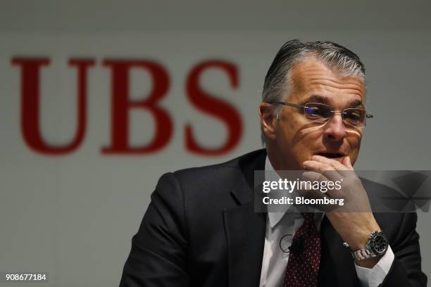 Sergio Ermotti, chief executive officer of UBS Group AG, speaks during a news conference, as the worlds largest wealth manager announces full year...