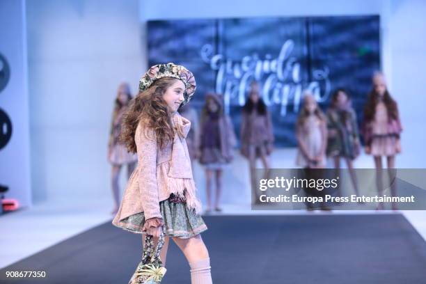 Model walks the childish fashion show by Querida Philippa during FIMI at Pabellon de Cristal on January 19, 2018 in Madrid, Spain.