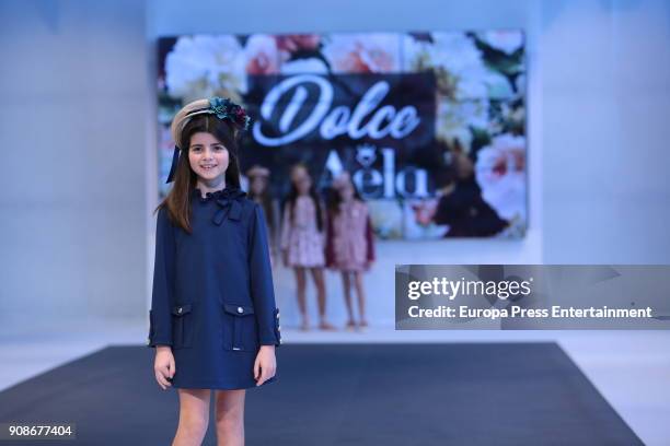 Model walks the childish fashion show by Dolce Aela during FIMI at Pabellon de Cristal on January 19, 2018 in Madrid, Spain.