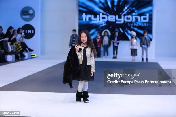 Model walks the childish fashion show by Trybeyond by Mauli during FIMI at Pabellon de Cristal on January 19, 2018 in Madrid, Spain.