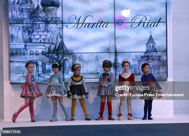 Model walks the childish fashion show by Marita Rial during FIMI at Pabellon de Cristal on January 19, 2018 in Madrid, Spain.