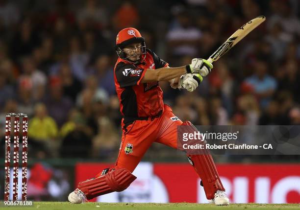 Brad Hodge of the Renegades bats during the Big Bash League match between the Melbourne Renegades and the Adelaide Strikers at Etihad Stadium on...