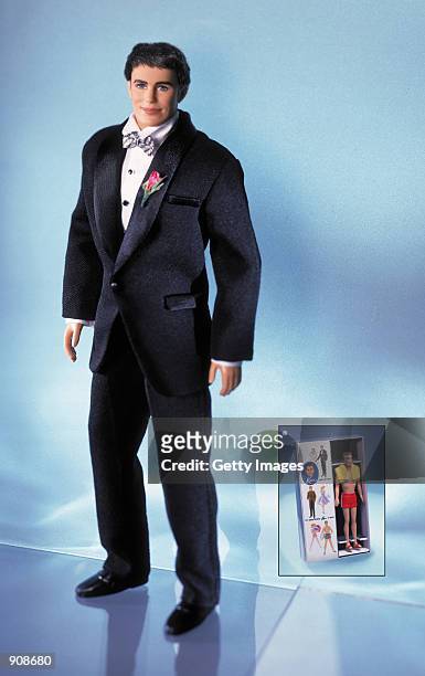 Ken doll wears a tuxedo in this undated photo of the commemorative 40th Anniversary Ken doll, which comes complete with a mini replica of the very...