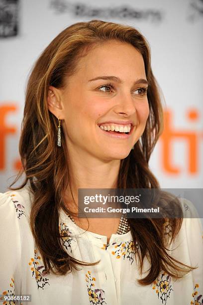 Actress Natalie Portman speaks onstage at the "Love And Other Impossible Pursuits" press conference held at the Sutton Place Hotel on September 16,...