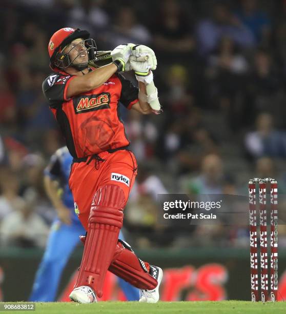 Melbourne Renegades Brad Hodge bats during the Big Bash League match between the Melbourne Renegades and the Adelaide Strikers at Etihad Stadium on...