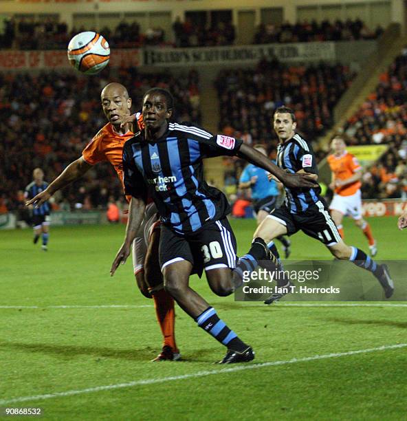 Alex Baptiste shadows Nile Ranger during the Coca-Cola League Championship match between Blackpool and Newcastle United at Bloomfield Road Stadium on...