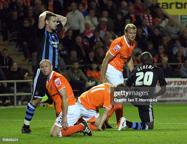 Kevin Nolan looks dejected after after Gerimi's shot just wide during the Coca-Cola League Championship match between Blackpool and Newcastle United...