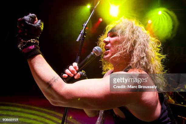 Michael Starr of Steel Panther performs on stage at Shepherds Bush Empire on September 16, 2009 in London, England.
