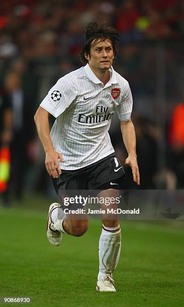Tomas Rosicky of Arsenal in action during the UEFA Champions League Group H match between Standard Liege and Arsenal at the Sclessin Stadium on...