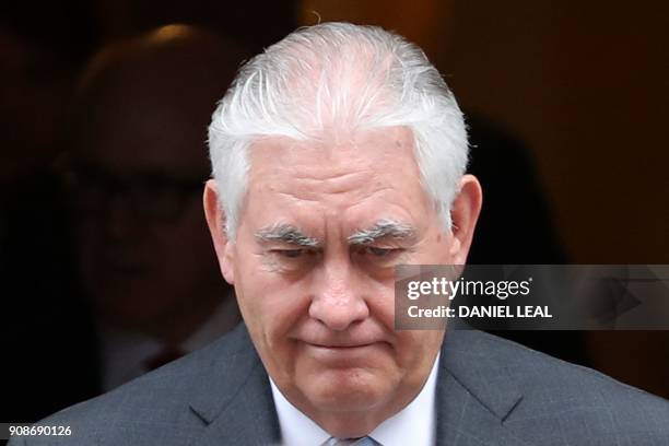 Secretary of State Rex Tillerson leaves Downing Street in London after a meeting on January 22, 2018. - US Secretary of State Rex Tillerson paid a...