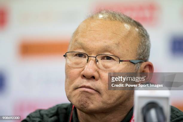 Team Vietnam manager Hang-Seo Park talks to media during the post match press conference of the AFC U23 Championship China 2018 Quarter-finals match...