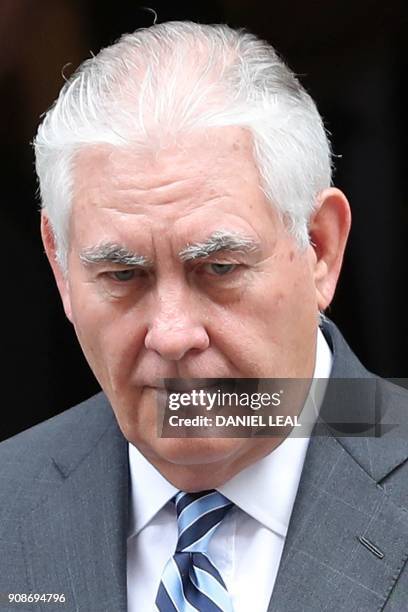 Secretary of State Rex Tillerson leaves Downing Street in London after a meeting on January 22, 2018. - US Secretary of State Rex Tillerson paid a...