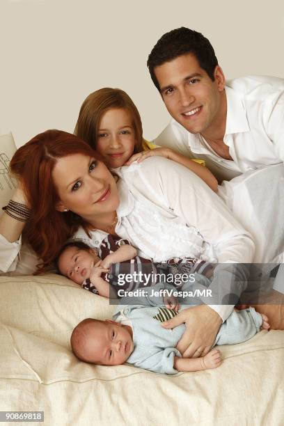 Molly Ringwald, her husband Panio Gianopoulos, their new twins Adele Georgina and Roman Stylianos and daughter Mathilda Ereni pose during a photo...