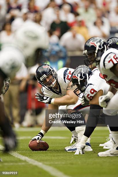 Chris Myers of the Houston Texans calls signals to his lineman during a game against the New York Jets at Reliant Stadium on September 13, 2009 in...
