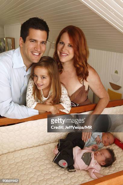 Molly Ringwald, her husband Panio Gianopoulos, their new twins Adele Georgina and Roman Stylianos and daughter Mathilda Ereni pose during a photo...