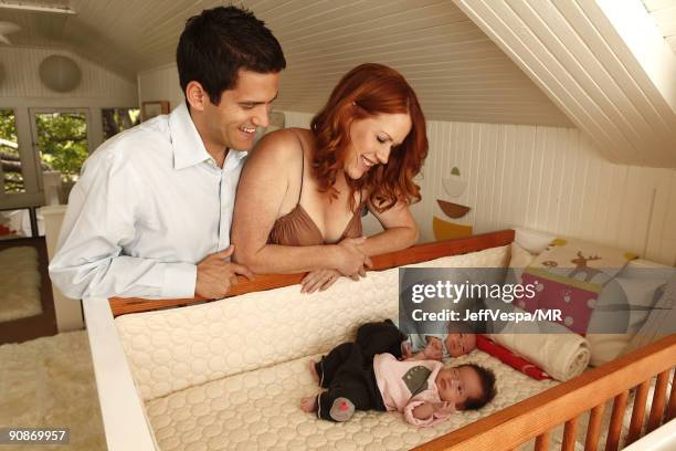 Molly Ringwald, her husband Panio Gianopoulos, their new twins Adele Georgina and Roman Stylianos and daughter Mathilda Ereni pose during a photo...