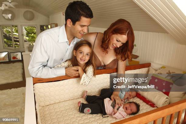 Molly Ringwald, her husband Panio Gianopoulos, their new twins Adele Georgina and Roman Stylianos and daughter Mathilda Ereni pose during a photo...