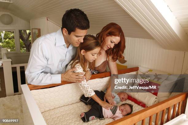 Molly Ringwald, her husband Panio Gianopoulos, their new twins Adele Georgina and Roman Stylianos and daughter Mathilda Ereni pose during a photo...