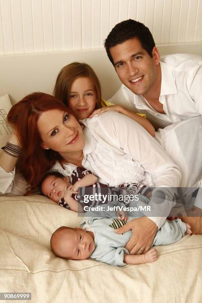 Molly Ringwald, her husband Panio Gianopoulos, their new twins Adele Georgina and Roman Stylianos and daughter Mathilda Ereni pose during a photo...