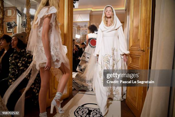 Models walks the runway during the Schiaparelli Spring/Summer 2018 show as part of Paris Fashion Week on January 22, 2018 in Paris, France.