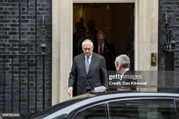 Secretary of State Rex Tillerson leaves 10 Downing Street after meeting Prime Minister Theresa May on January 22, 2018 in London, England. Mr...