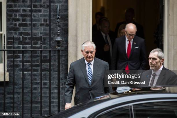 Secretary of State Rex Tillerson leaves 10 Downing Street after meeting Prime Minister Theresa May on January 22, 2018 in London, England. Mr...