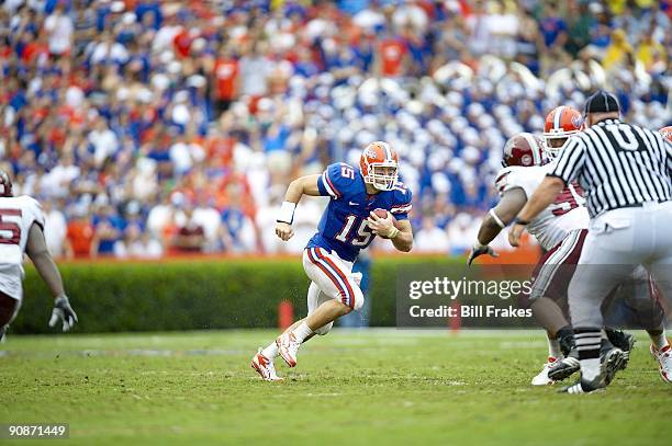 Florida QB Tim Tebow in action, rushing vs Troy. Gainesville, FL 9/12/2009 CREDIT: Bill Frakes