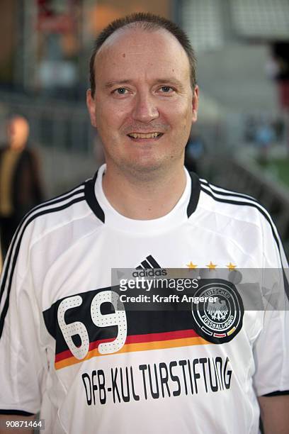 Thomas Brussig poses during the DFB Writers League match between Germany and Turkey at the Millerntor Stadium on September 16, 2009 in Hamburg,...