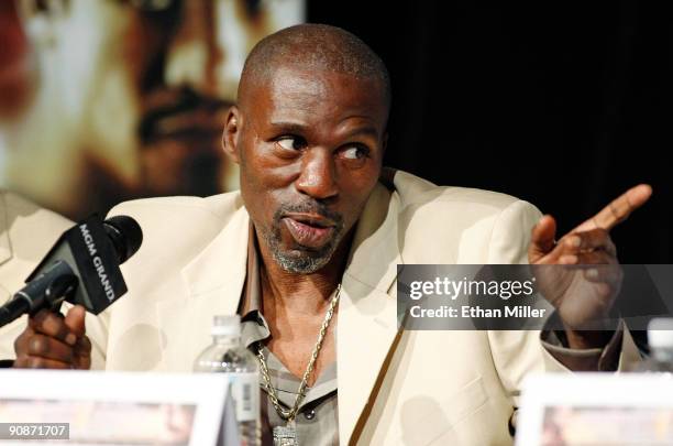 Roger Mayweather, uncle and trainer of boxer Floyd Mayweather Jr., speaks during the final news conference for their bout against Juan Manuel Marquez...