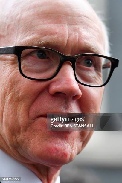 Ambassador to Britain Woody Johnson speaks to the media in Downing Street in London on January 22, 2018 after he and US Secretary of State Rex...