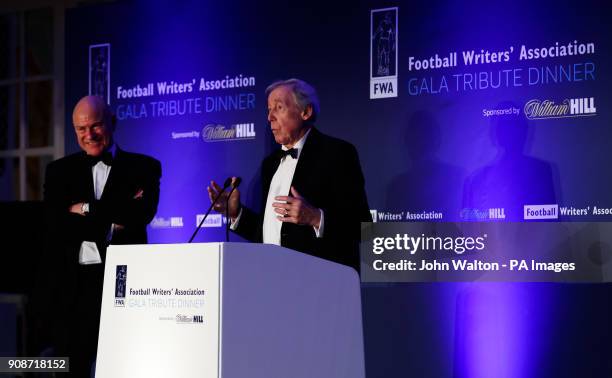 Gordon Banks speaks during the Football Writers Association Tribute night at The Savoy, London. PRESS ASSOCIATION Photo. Picture date: Sunday January...