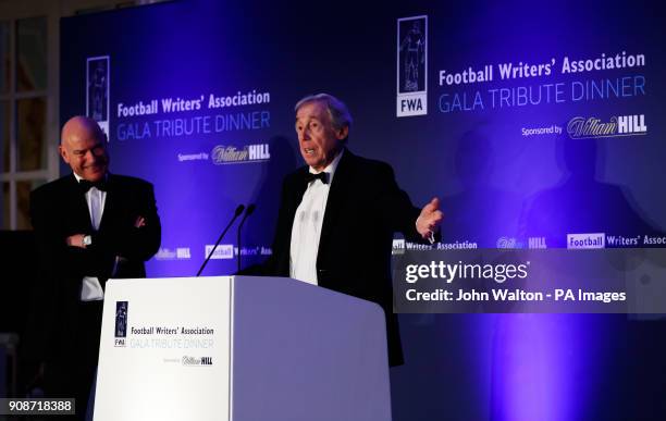 Gordon Banks speaks during the Football Writers Association Tribute night at The Savoy, London. PRESS ASSOCIATION Photo. Picture date: Sunday January...