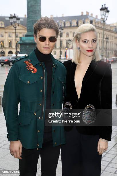 Pixie Lott and her fiance Oliver Cheshire attend the Schiaparelli Haute Couture Spring Summer 2018 show as part of Paris Fashion Week on January 22,...