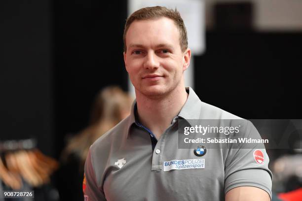 Francesco Friedrich smiles during the 2018 PyeongChang Olympic Games German Team kit handover at Postpalast on January 22, 2018 in Munich, Germany.