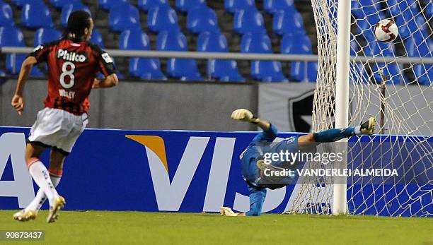 Wesley of Brazilian Atletico PR celebrates his goal against Brazilian Botafogo during their Copa Sudamericana football match on September 16, 2009 at...