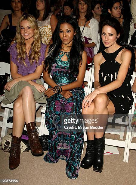Caitlin Crosby, singer Amerie and actress Lynn Collins attend Milly By Michelle Smith Spring 2010 fashion show at the Promenade at Bryant Park on...