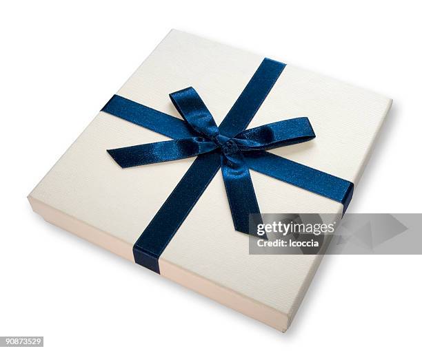 gift box (blue bow) - bow musical equipment stock pictures, royalty-free photos & images