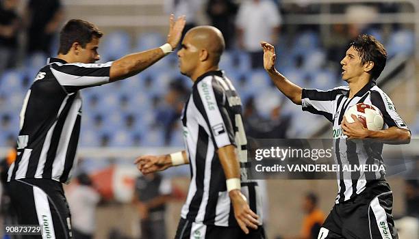 Lucio Flavio of Brazilian Botafogo FC celebrates with Andre Lima his goal against Brazilian Atletico PR during their Copa Sudamericana football match...